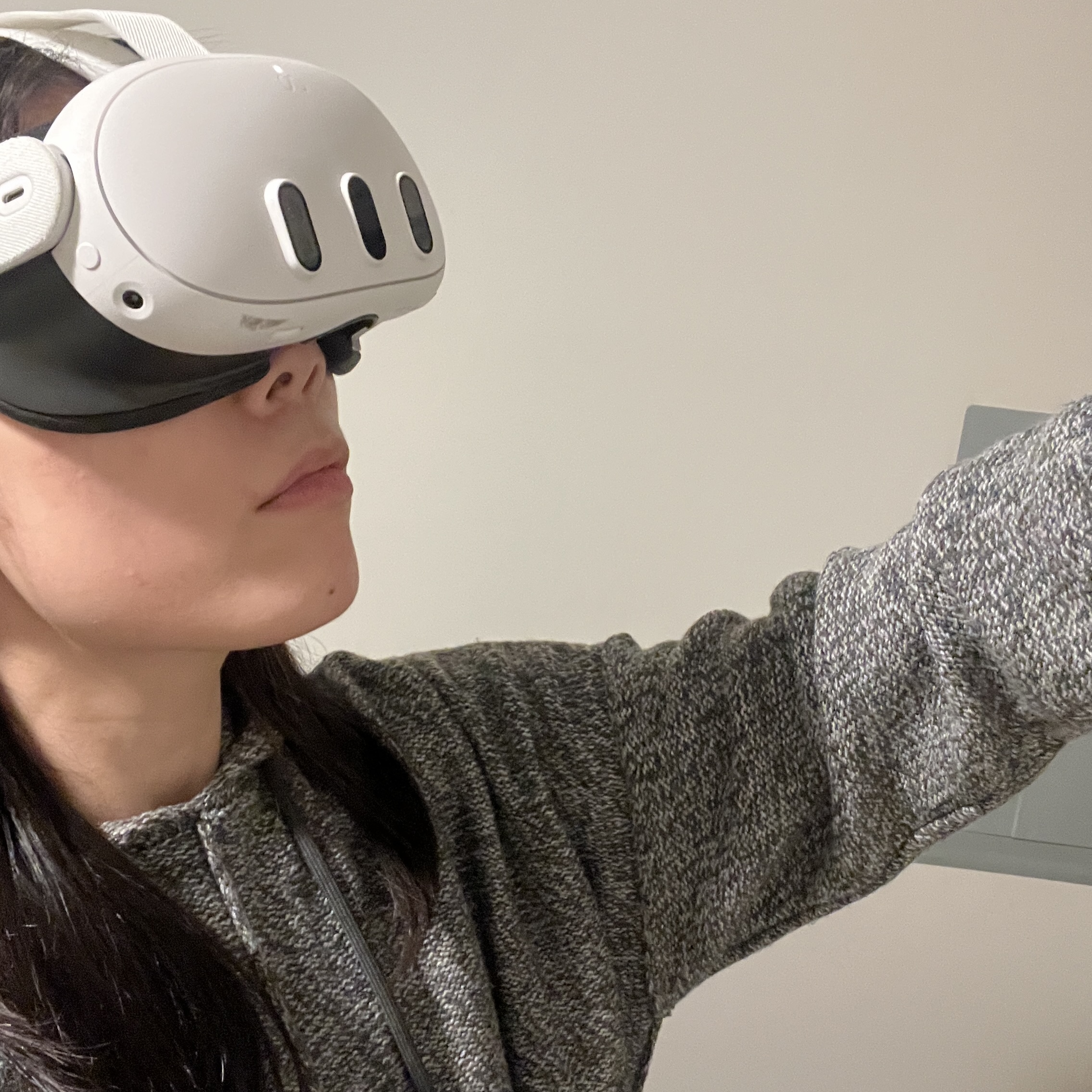 Loren wearing a virtual reality headset