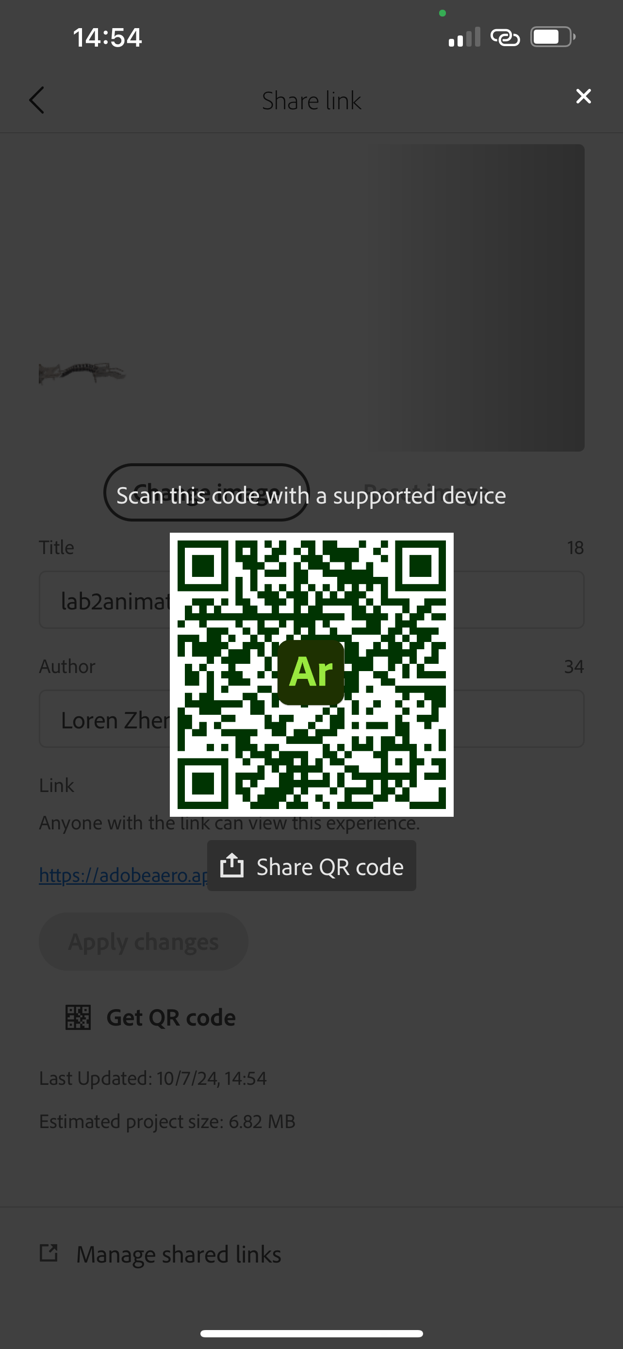 QR code for the Parallel Bridges Adobe Aero experience